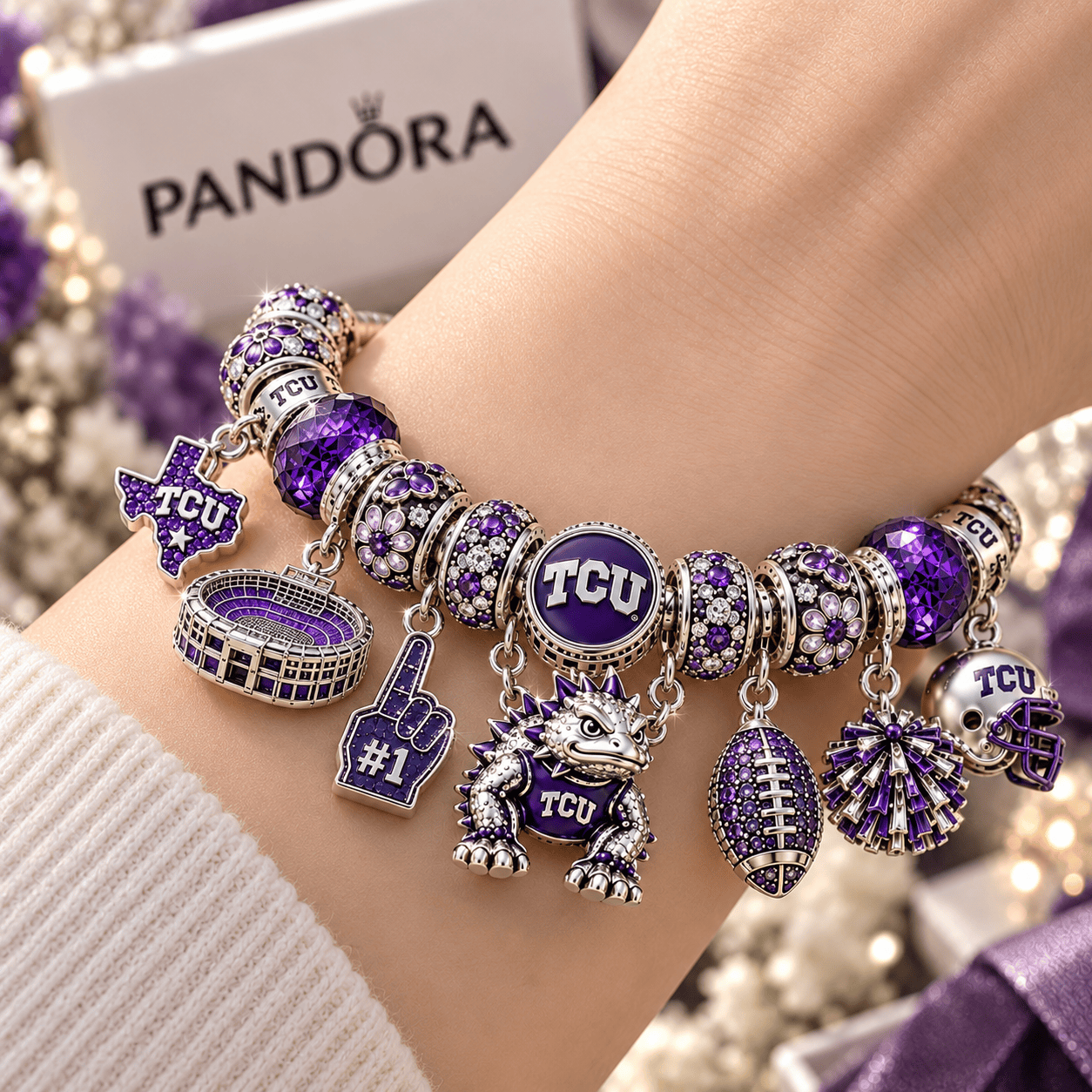 TCU Silver Charm Bracelet Set NTTB