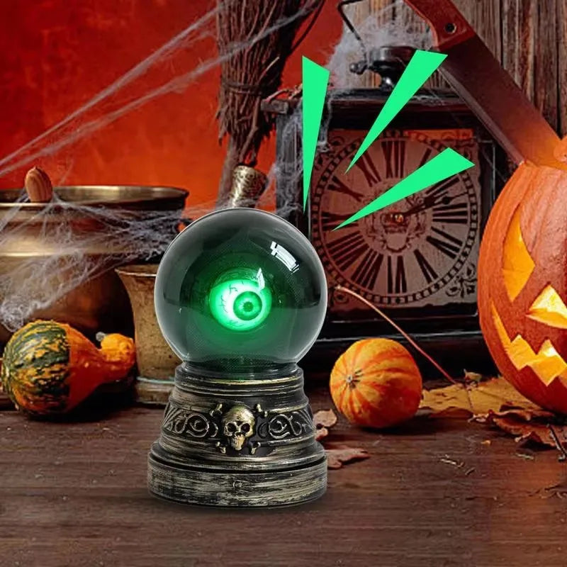 Crystal Ball with Blinking Green Evil Eye LED Gothic Decor Battery Operated Crystal Ball with Lights Sound Home Halloween