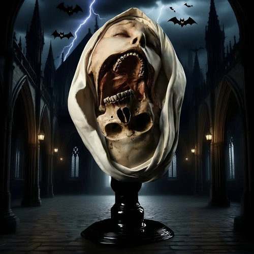 Creepy Nun Resin Statue Halloween Skull Transfiguration Sculpture for Home Decor Unique Artistic Horror Figure Desktop Ornament