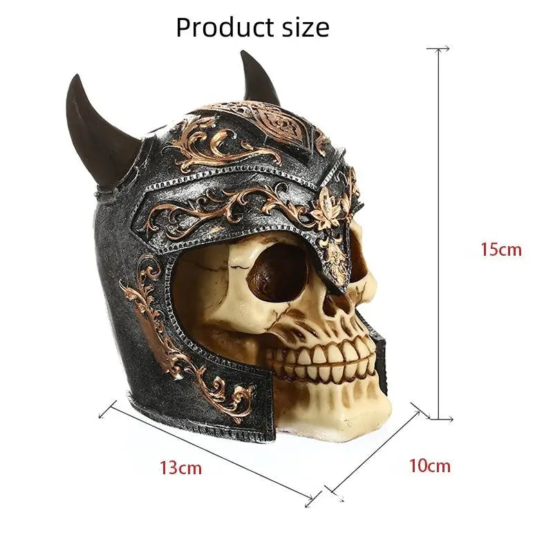 Viking-style Skull Helmet Figurine, Vintage Decorative Craft,Skull Personality Piggy Bank Halloween Decorative Artifact