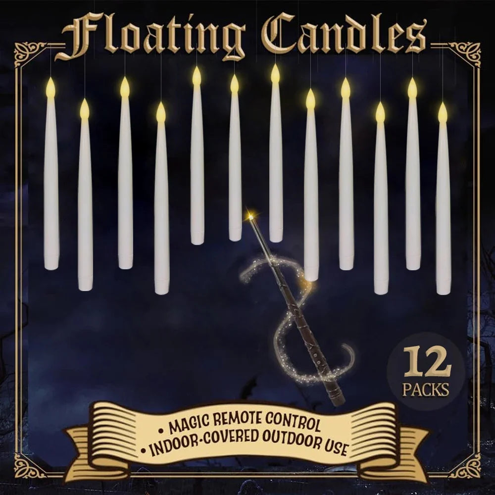 12/20 pcs Flameless Taper Floating Candles with Magic Wand Remote,Halloween Decorations, Indoor Christmas Home Decor