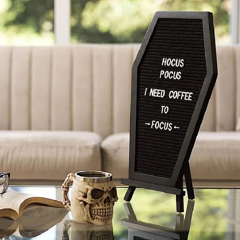 40x28cm Coffin Letter Board Black With Spooky and Wooden Stand -Gothic Halloween Home Decor Spooky Gifts Decorations Christmas