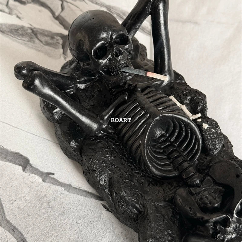 Lying Skull Incense Holder Resin Gothic Skeleton Ash Catcher For Home Table Decor Halloween Centerpiece For Teens And Adults