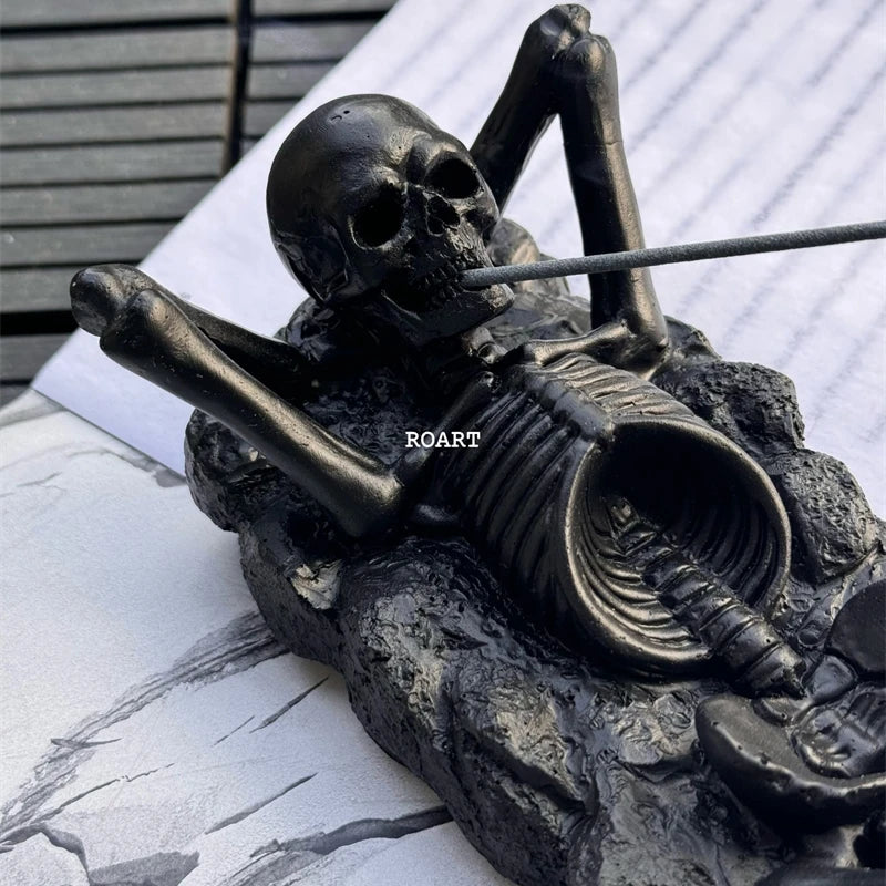 Lying Skull Incense Holder Resin Gothic Skeleton Ash Catcher For Home Table Decor Halloween Centerpiece For Teens And Adults